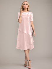A-Line Scoop Knee-Length Mother of the Bride Dress With Applique & Sequins