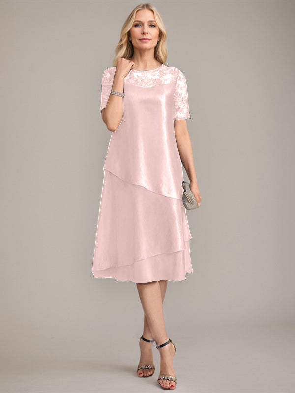 A-Line Scoop Knee-Length Mother of the Bride Dress With Applique & Sequins