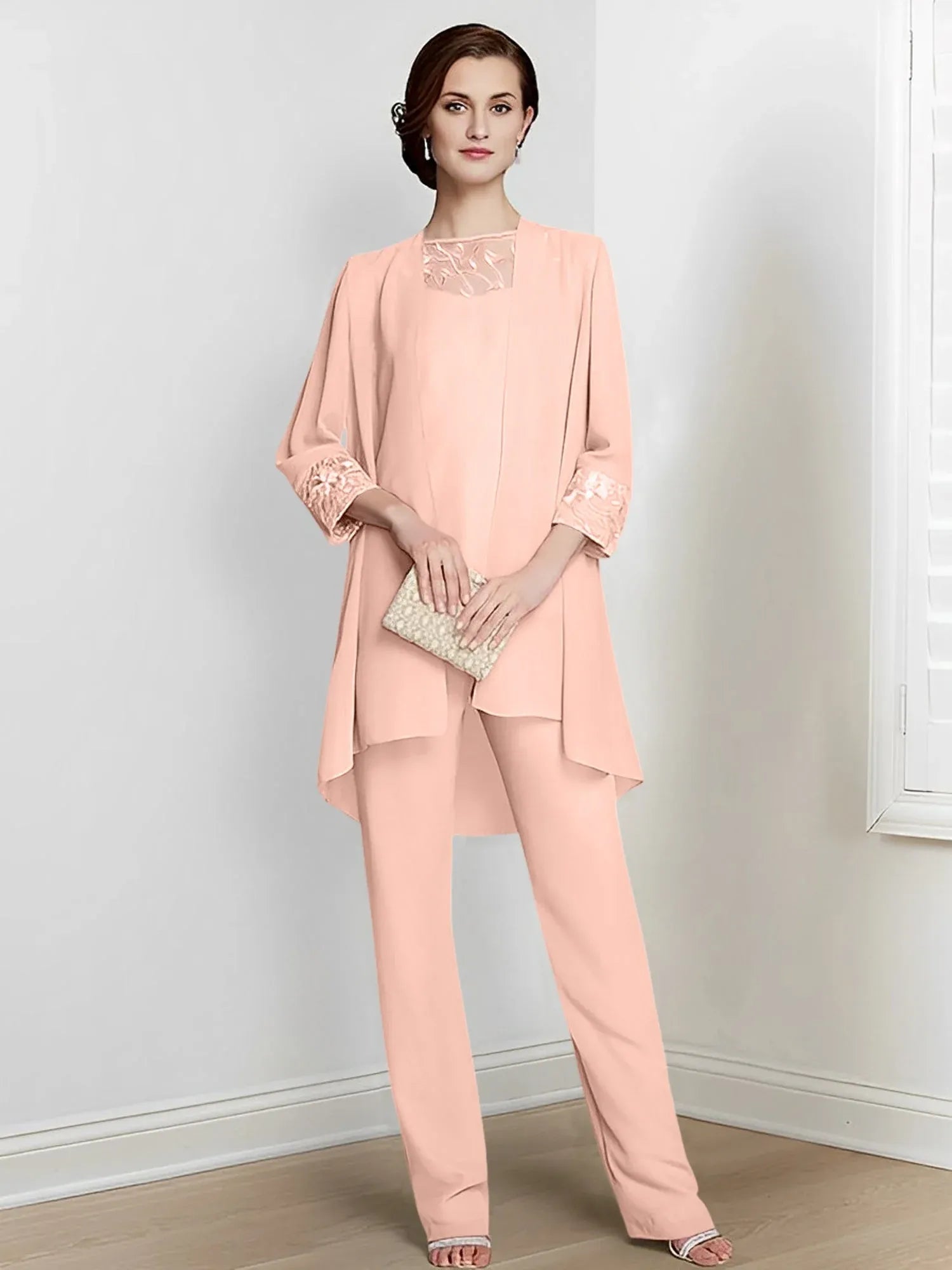 Chiffon Long Sleeves Mother Of The Bride Pantsuits With Jacket