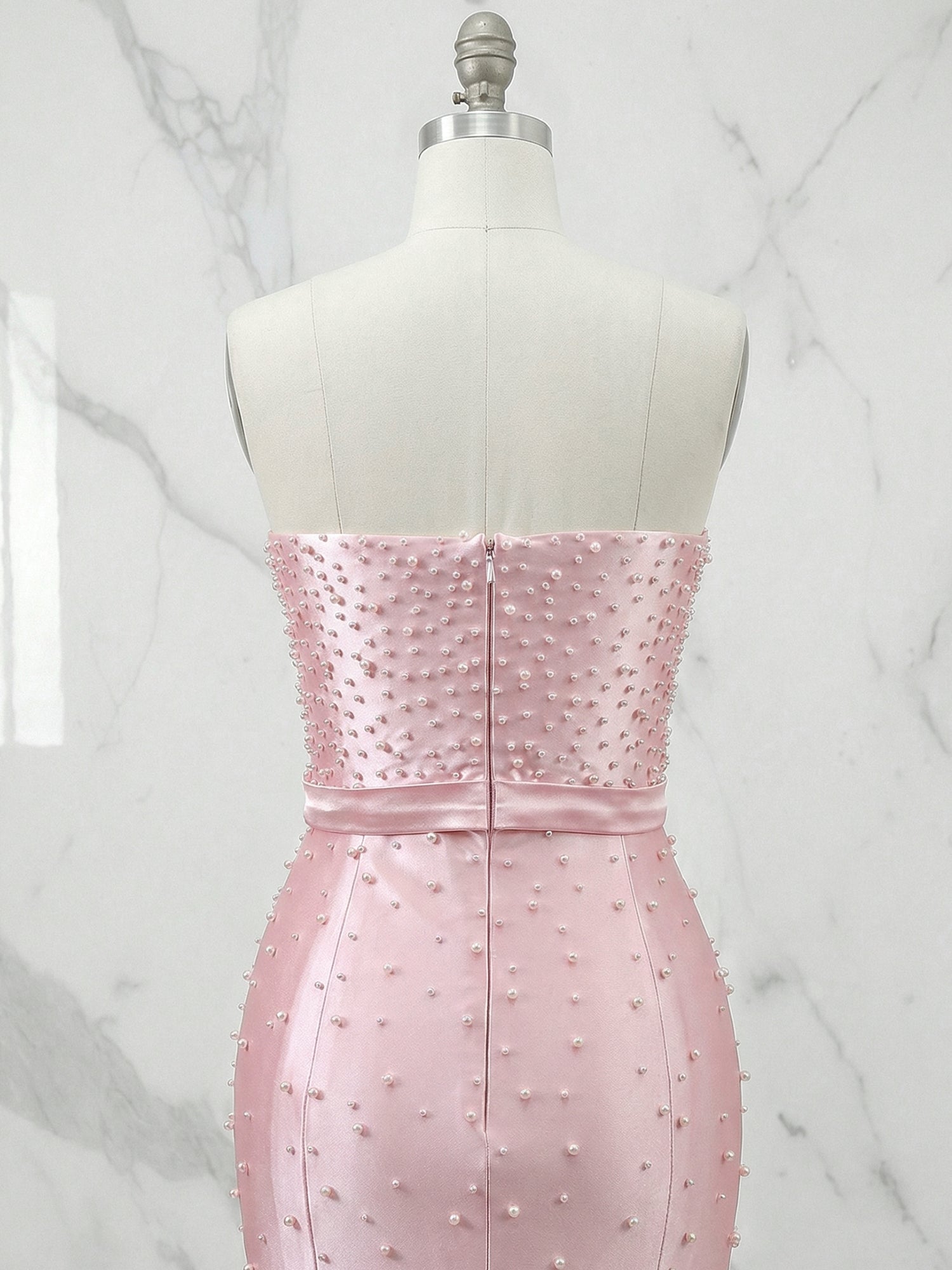 Strapless Pearl Beading Mermaid Prom Dress with Bow Belt
