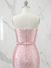 Strapless Pearl Beading Mermaid Prom Dress with Bow Belt