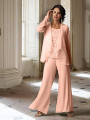 Chiffon Long Sleeves Mother of the Bride Pantsuits with Jacket