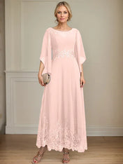 A-line Scoop Illusion Ankle-Length Lace Chiffon Mother of the Bride Dress With Sequins