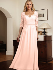 A-Line V Neck 1/2 Sleeves Chiffon Mother Of The Bride Dresses With Appliques Lace