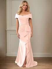 Sheath/Column Off-the-Shoulder Sleeveless Floor-Length Mother of the Bride Dresses With Ruffles