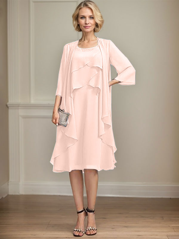 A-line Scoop Knee-Length Chiffon Mother of the Bride Dress With Beading