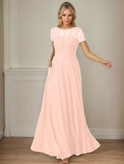 Dark Navy A-Line Boatneck Sequins Chiffon Dress