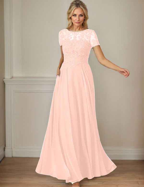 Dark Navy A-Line Boatneck Sequins Chiffon Dress