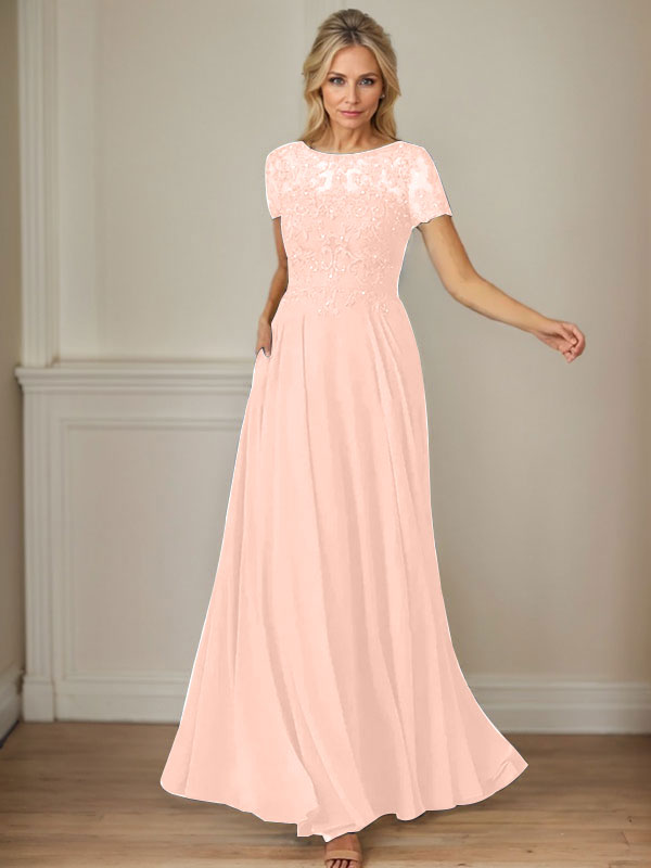 Dark Navy A-Line Boatneck Sequins Chiffon Dress