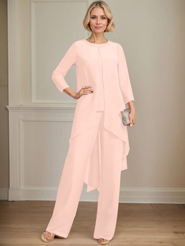 Pantsuit Scoop Floor-Length Chiffon Mother of the Bride Dress With Sequins Beading