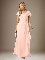 Stormy A-Line V-Neck Ruched Chiffon Dress