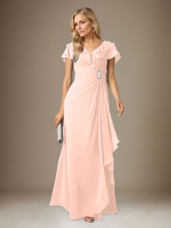 Stormy A-Line V-Neck Ruched Chiffon Dress