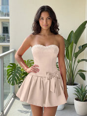 Fuchsia Pearl Corset Short Homecoming Dresses Large Waist Bow Lace Up Back