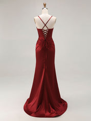 Pink Mermaid Cut-Out Satin Long Prom Dress with Slit