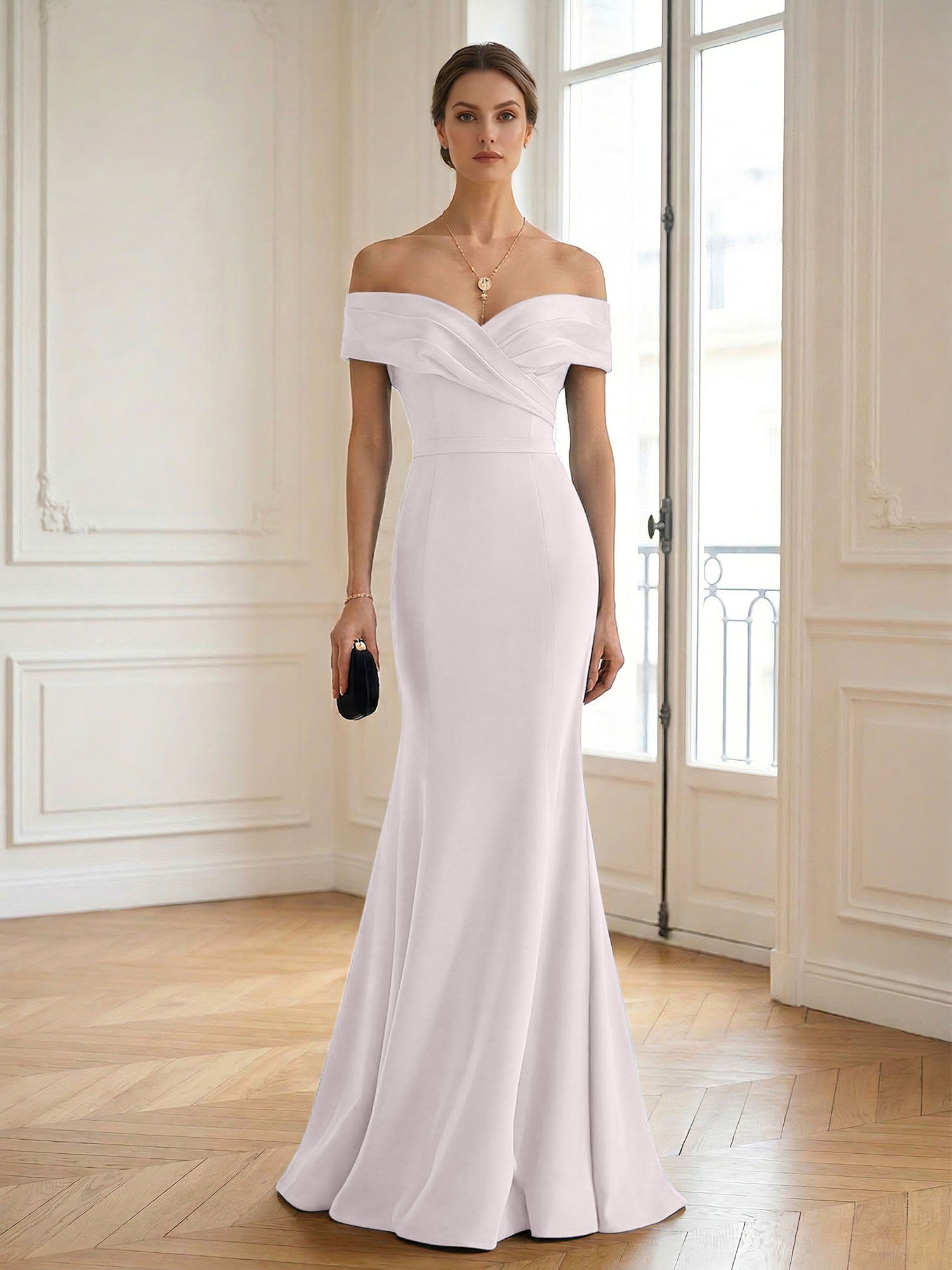 Formal Wedding Guest Dress Navy Off Shoulder Maxi Mermaid Dress