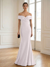 Formal Wedding Guest Dress Navy Off Shoulder Maxi Mermaid Dress
