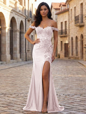 Mermaid Off-The-Shoulder Floral Corset Long Prom Dress with Slit