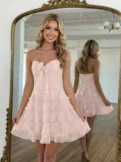 Chiffon A Line Tiered Short Homecoming Dress with Ruffles