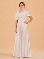 One-Shoulder Cape Overlay Chiffon Mother of the Bride Dress