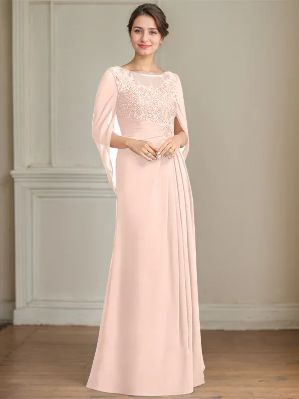 Princess Scoop Floor-Length Mother of the Bride Dresses with Pleated & Sequins