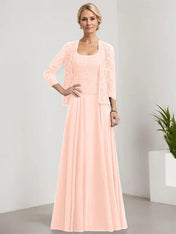 A-line Square Floor-Length Lace Chiffon Mother of the Bride Dress With Sequins