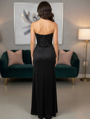 Bodycon Scoop Neck Satin Long Prom Dress with Slit