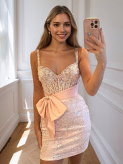 Bodycon Sweetheart Lace Short Homecoming Dress with Bowknot