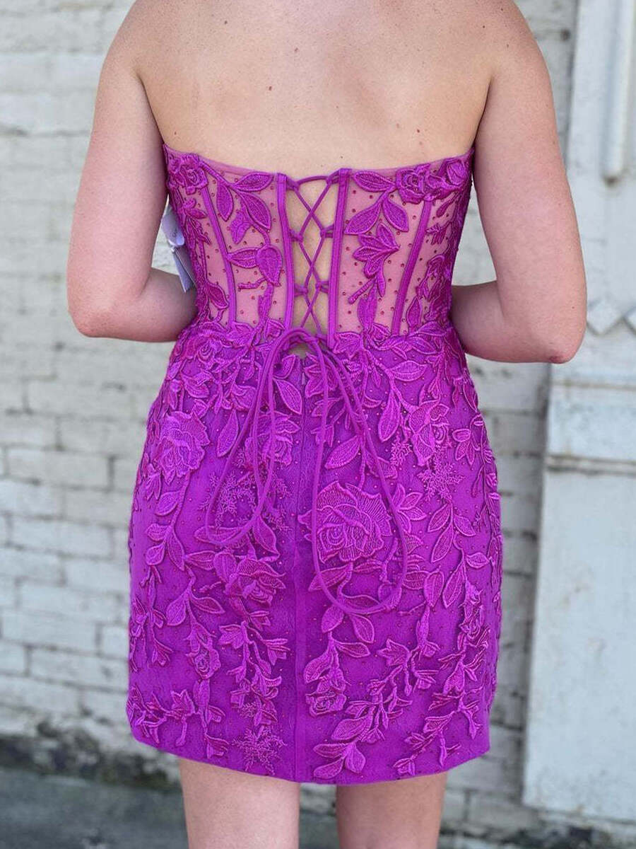 Bodycon Sweetheart Lace Up Short Homecoming Dress With Appliques