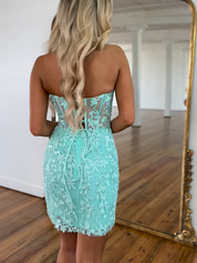 Yellow Bodycon Sweetheart Lace Up Short Homecoming Dress With Appliques