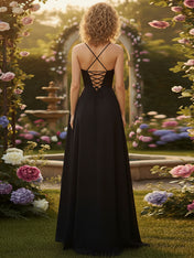 Square Neck A-Line Bridesmaid Dress with High Slit