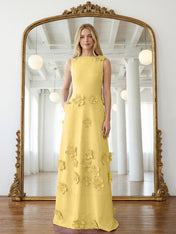 Lavender Boat Neck Formal Gown with Cascading 3D Flowers