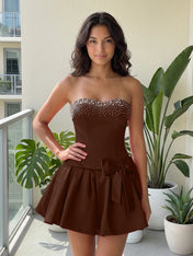Fuchsia Pearl Corset Short Homecoming Dresses Large Waist Bow Lace Up Back