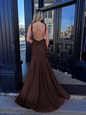 Coral Plunging V-Neck Sheath Prom Dress with Slit