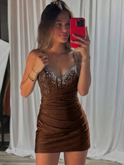 Beaded V Neck Corset Bodice Homecoming Dress
