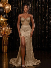 Strapless Sequin-Embellished Mermaid Prom Dress