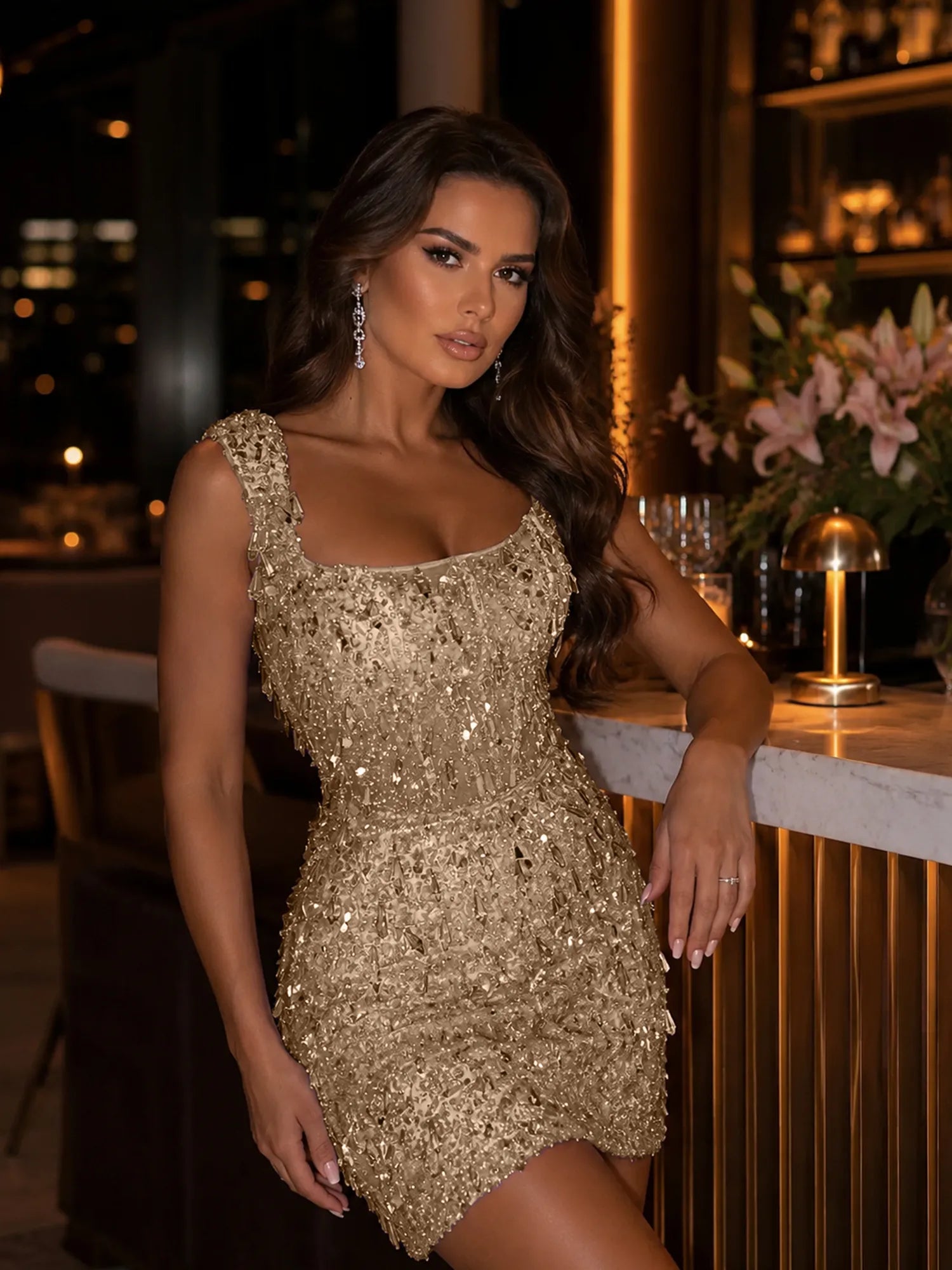 Square-Neck Hand-Beaded Short Homecoming Dress