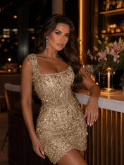 Square-Neck Hand-Beaded Short Homecoming Dress