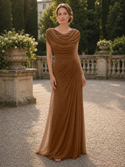 Cowl Neck Mermaid Evening Dresses with Flowing Floor-Length Skirt