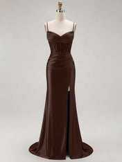 Sparkly Satin Mermaid Long Corset Prom Dress with Beading