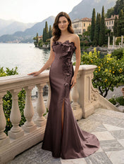 Pink Sweetheart Neckline 3D Flower Embellished Mermaid Evening Gown Maxi Dress