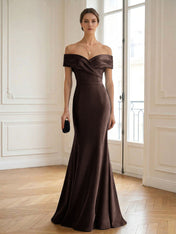 Formal Wedding Guest Dress Navy Off Shoulder Maxi Mermaid Dress