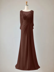 Trumpet/Mermaid Scoop Neck 1/2 Sleeve Chiffon Mother of the Bride Dress With Beadings