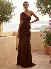 One Shoulder Pleat Mermaid A Line Ruffle Evening Dresses