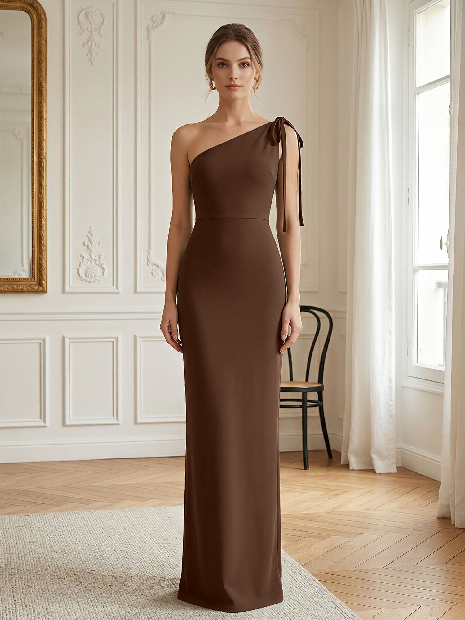 Green Formal Evening Dress Sheath One Shoulder Sleeveless Maxi Dress Gown
