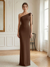 Green Formal Evening Dress Sheath One Shoulder Sleeveless Maxi Dress Gown