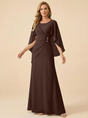 Sage Green Chiffon Beaded Mother of the Bride Dress with Cape Sleeves