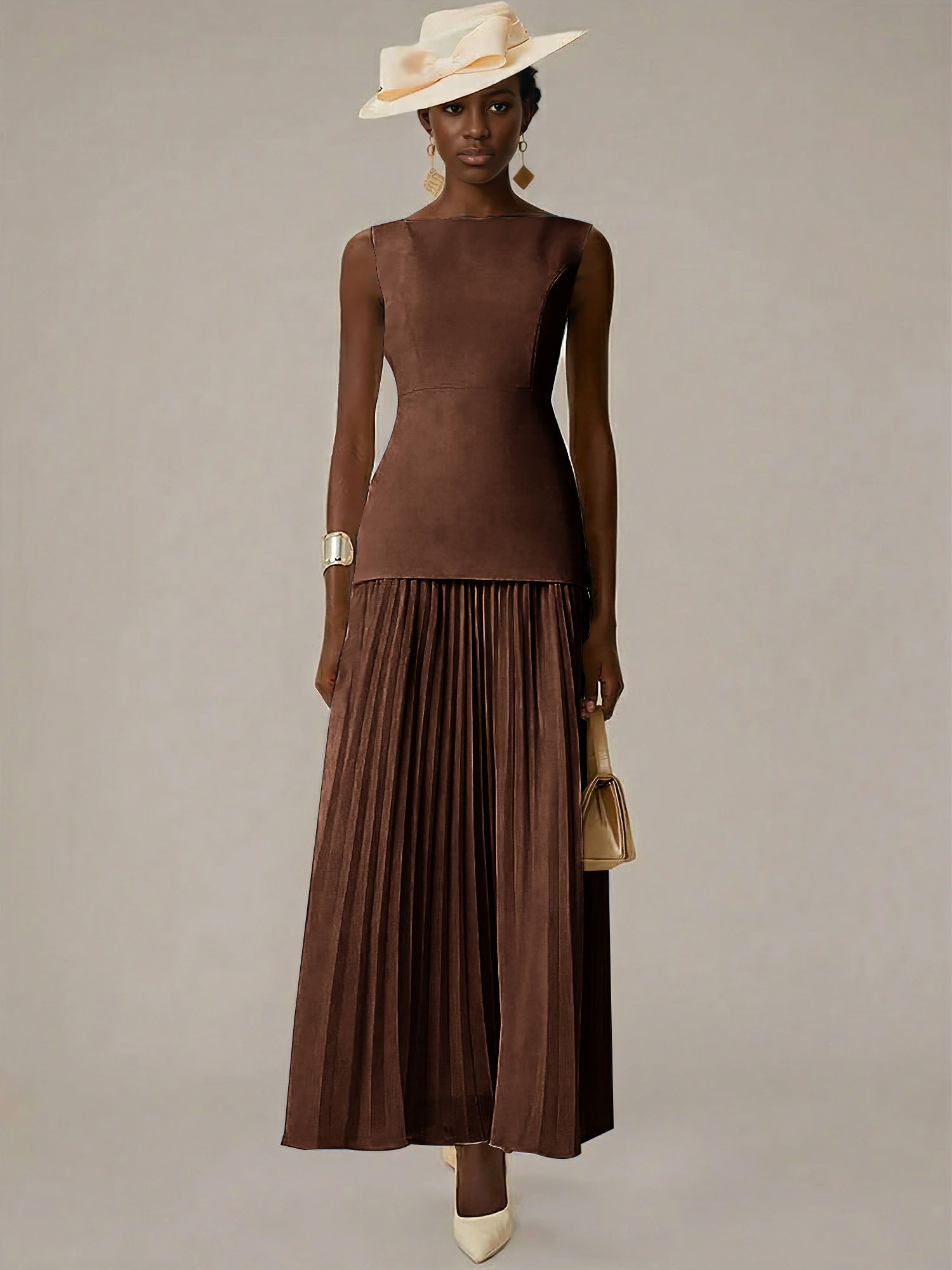 White A Line Chiffon Round Neck Sleeveless Floor Length Dresses