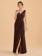 V-Neck Faux-Wrap Evening Gown with Side Draping Mother of The Bride Dresses
