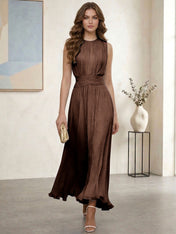 Ethereal Formal Evening Dress Ice Blue Pleated Chiffon Maxi Gown