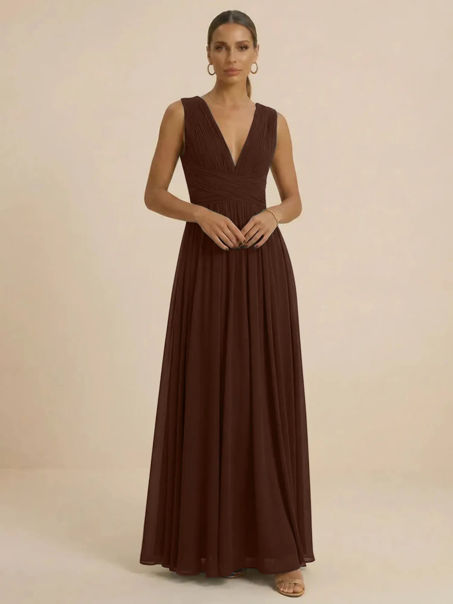 Teal Pleated V-Neck Chiffon Evening Gown with Ruched